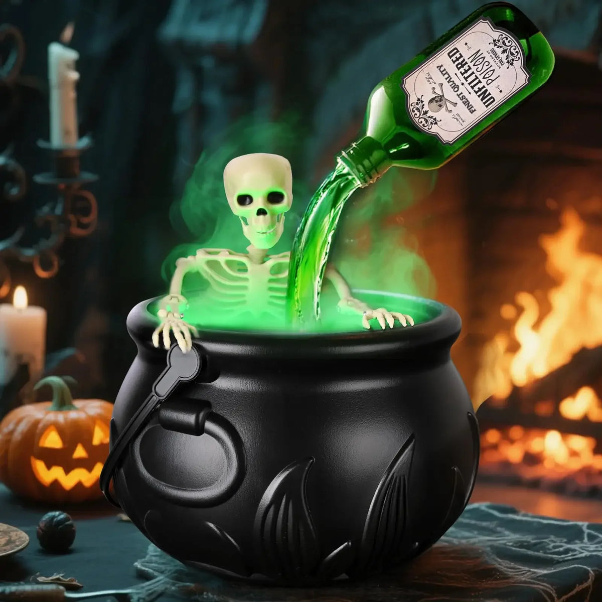 Halloween Witch Cauldron With Floating Potion Fog Effect