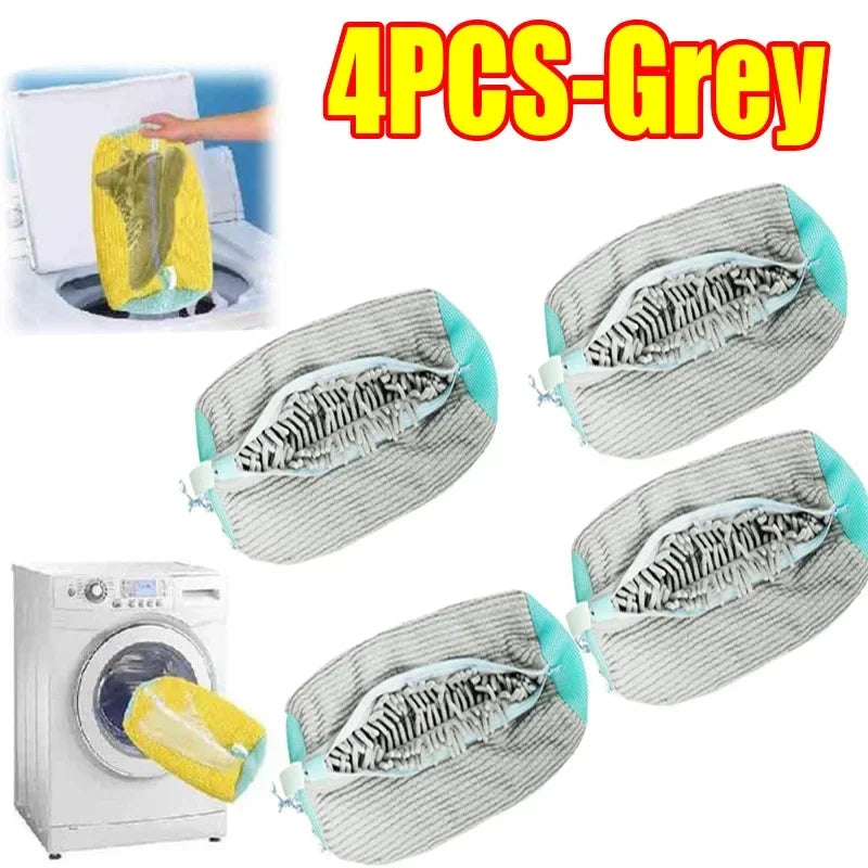4PCS-grey Color Shoe Laundry Bag for Washing Machines – Protective Mesh Design