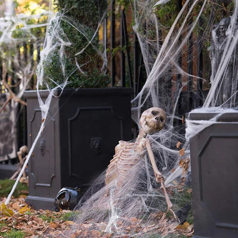 Halloween Stretch Spider Web Decoration With Spiders