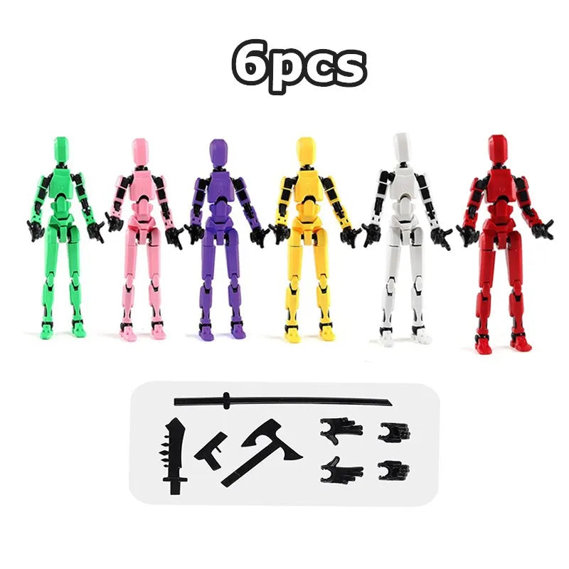 6pcs Color Poseable 13-Joint Robot Action Figure With Dog Companion