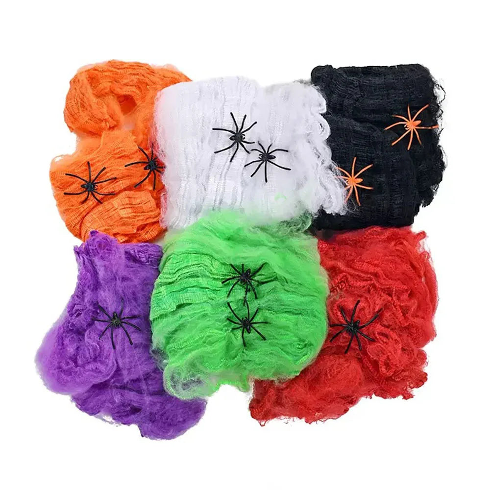 Halloween Stretch Spider Web Decoration With Spiders
