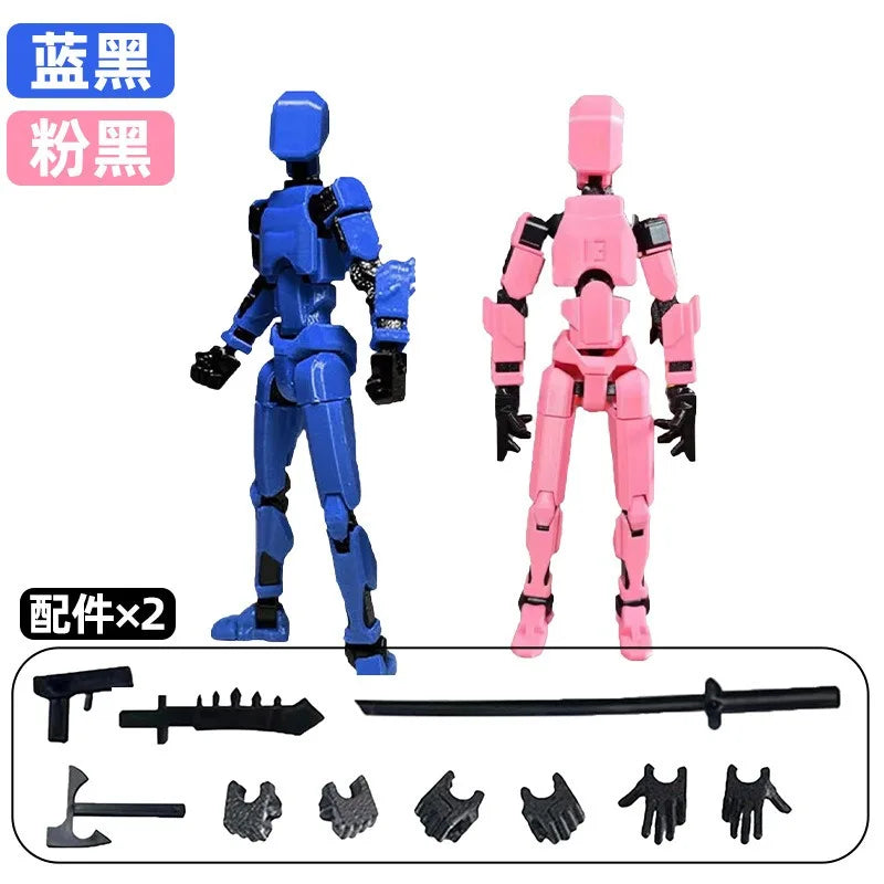 2pcs-01 Color Poseable 13-Joint Robot Action Figure With Dog Companion