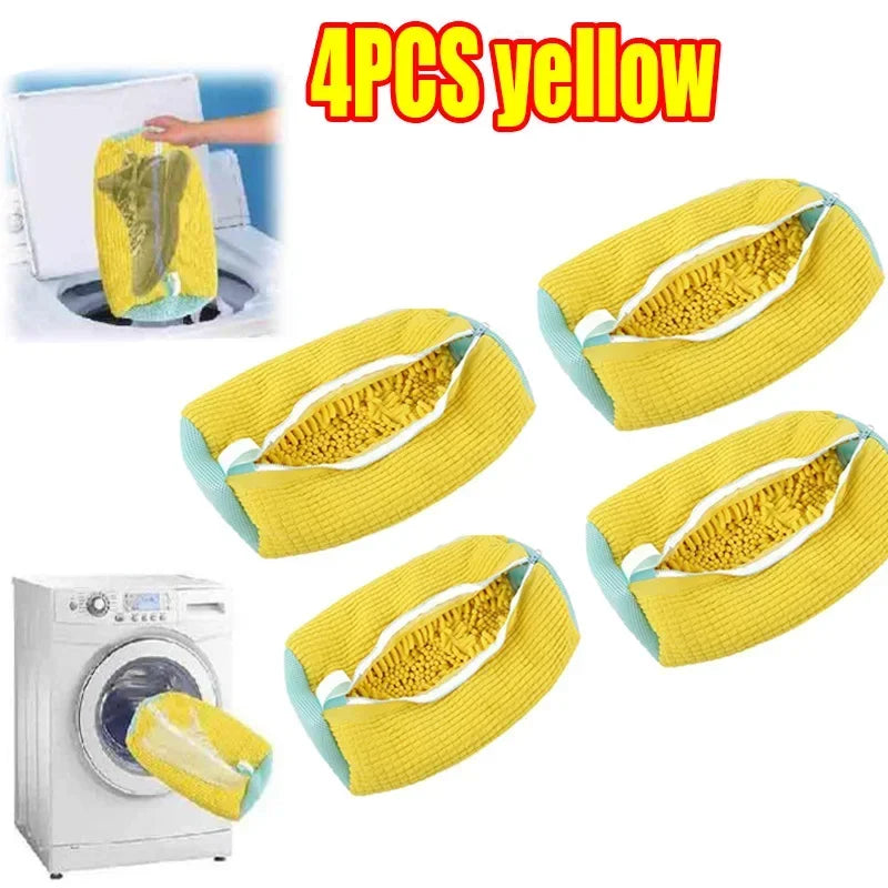 4PCS-yellow Color Shoe Laundry Bag for Washing Machines – Protective Mesh Design