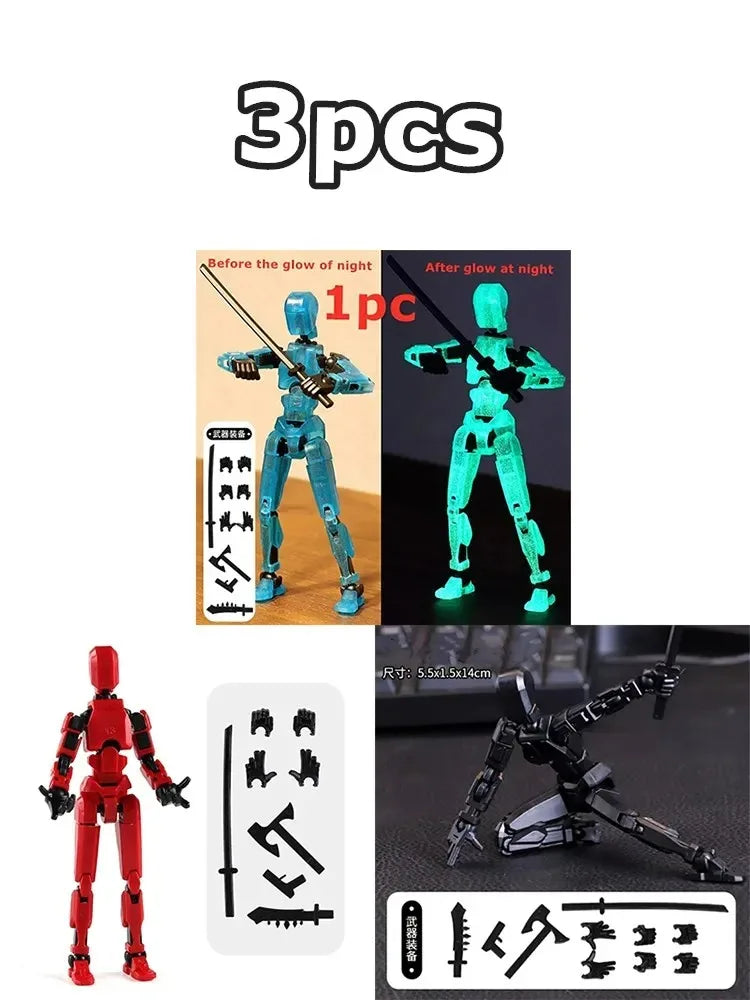 3pcs-03 Color Poseable 13-Joint Robot Action Figure With Dog Companion