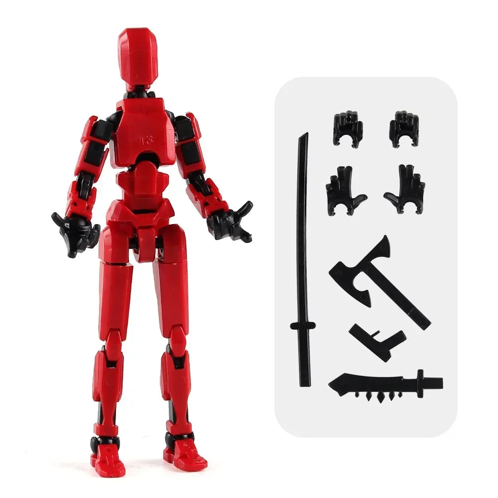red Color Poseable 13-Joint Robot Action Figure With Dog Companion
