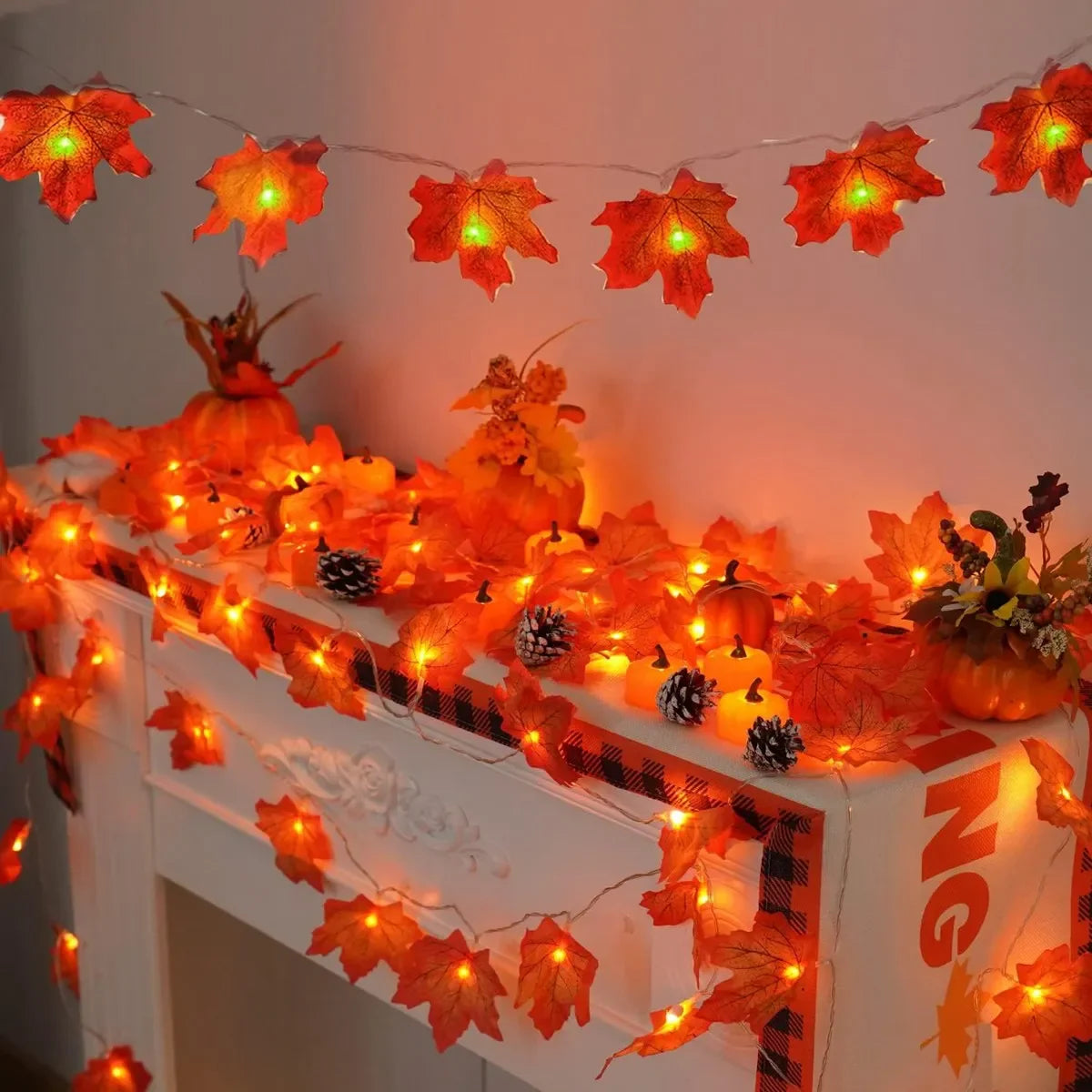 Maple Leaf LED String Lights – Battery or USB, Waterproof