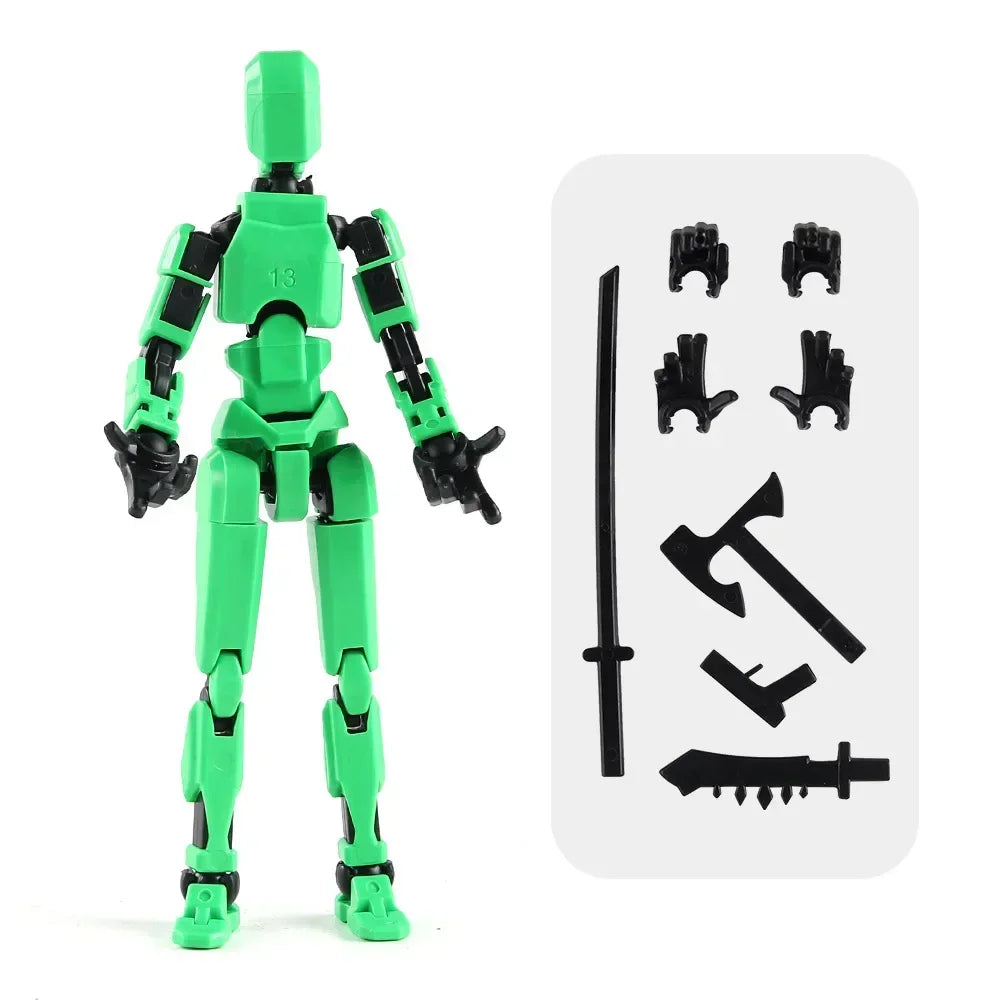 green Color Poseable 13-Joint Robot Action Figure With Dog Companion