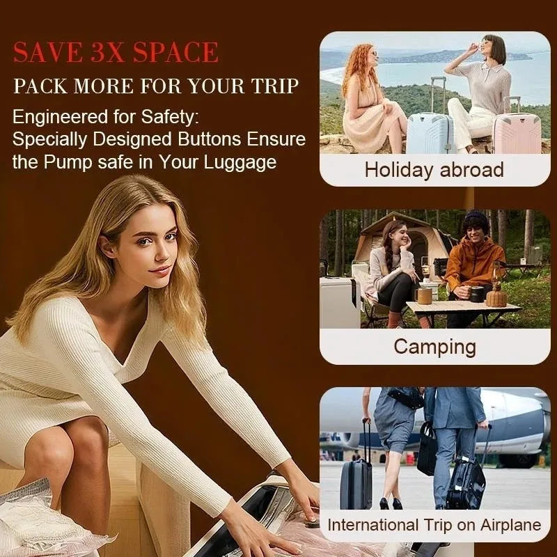 Travel Vacuum Storage Bag Set With Cordless Air Pump