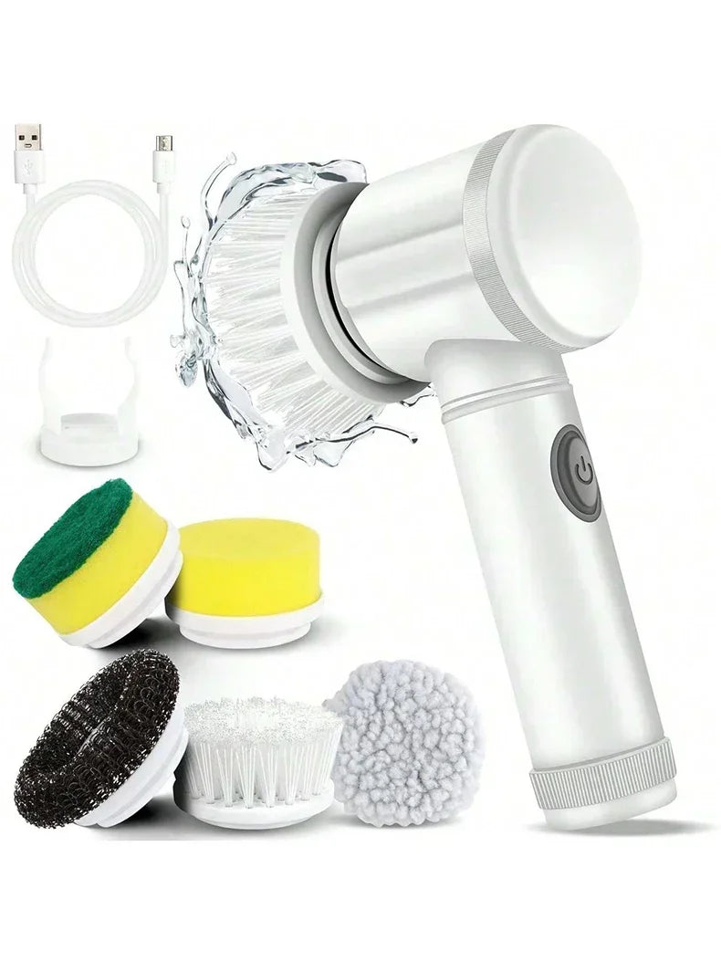 White Color Cordless Electric Spin Scrubber With 5 Brush Heads