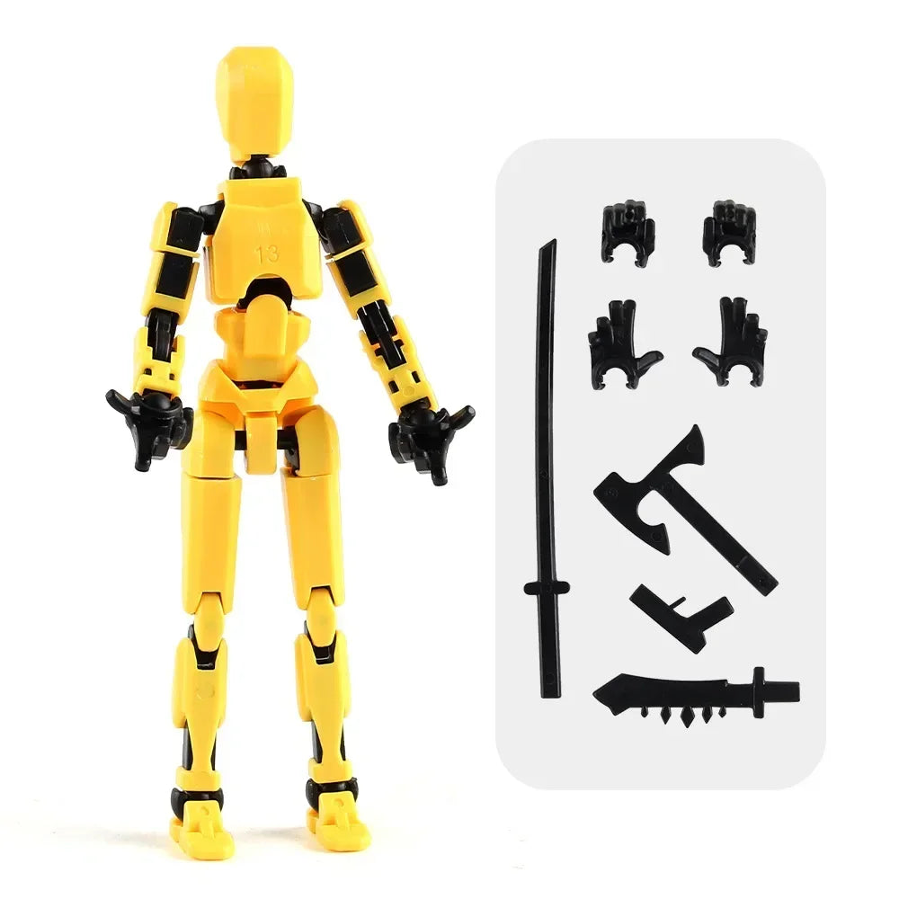 yellow Color Poseable 13-Joint Robot Action Figure With Dog Companion