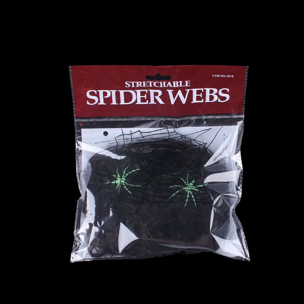 Black Color Halloween Stretch Spider Web Decoration With Spiders