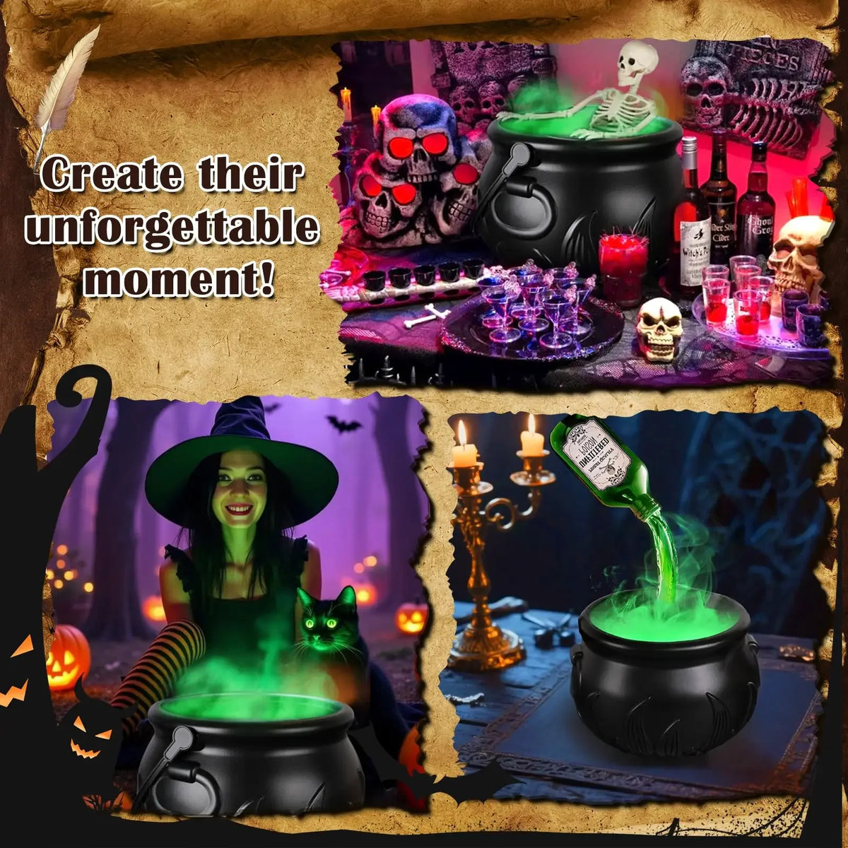 Halloween Witch Cauldron With Floating Potion Fog Effect