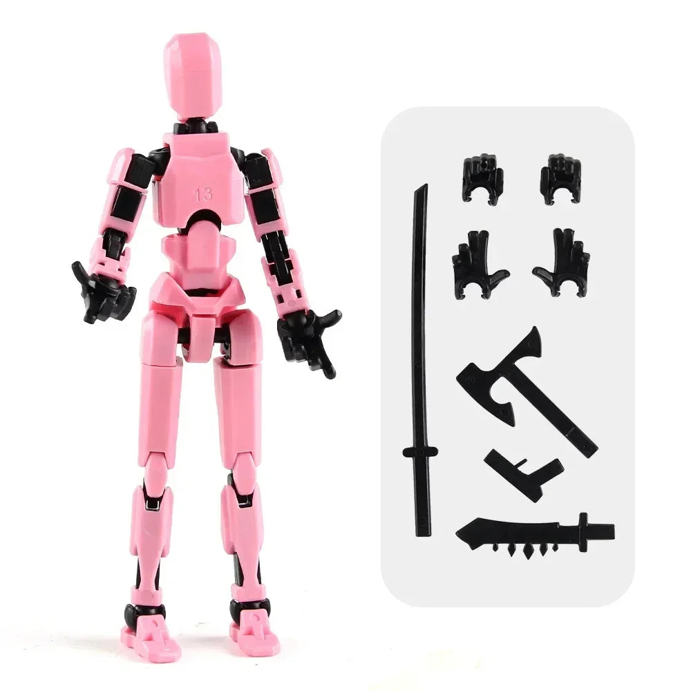 pink Color Poseable 13-Joint Robot Action Figure With Dog Companion