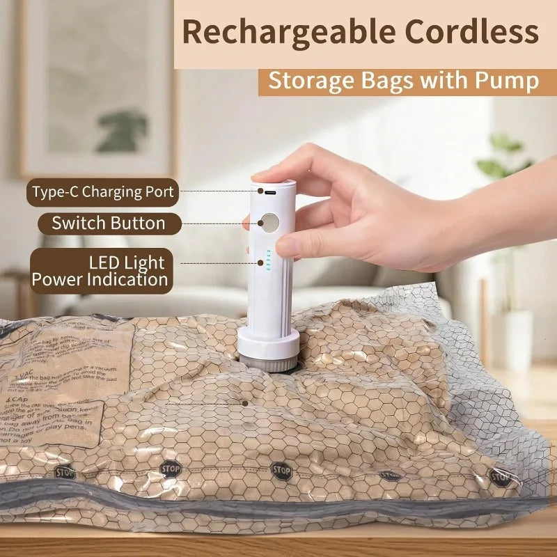 Travel Vacuum Storage Bag Set With Cordless Air Pump