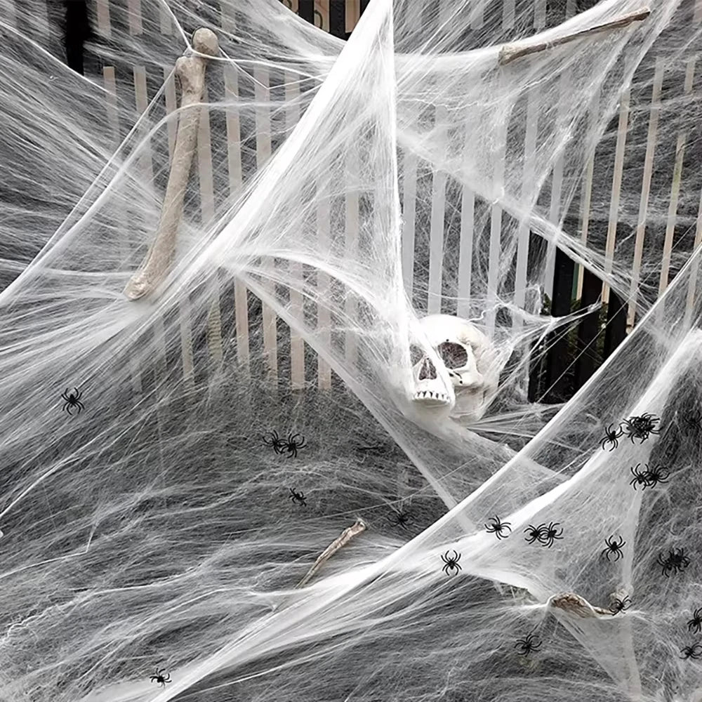 Halloween Stretch Spider Web Decoration With Spiders