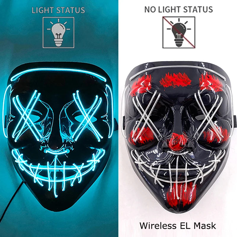 transparent blue Color LED Purge Style Halloween Mask – Light Up Party Cosplay