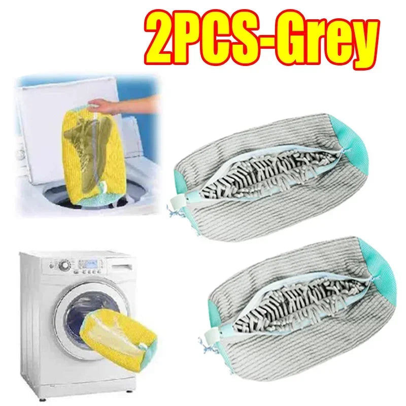 2PCS-grey Color Shoe Laundry Bag for Washing Machines – Protective Mesh Design