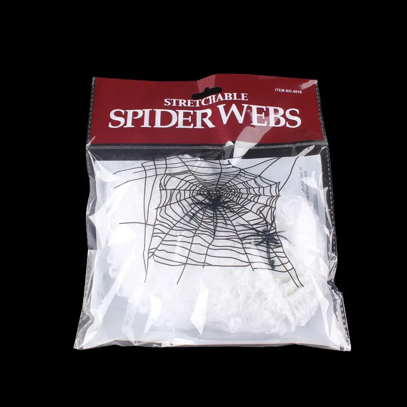 White Color Halloween Stretch Spider Web Decoration With Spiders