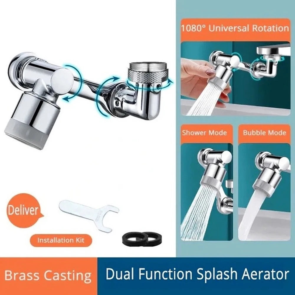 Rotating Faucet Extender Aerator – 1080° Swivel, 2 Spray Modes