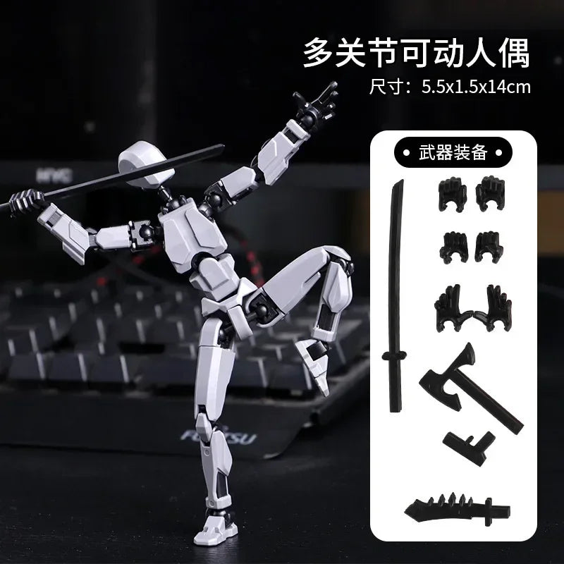 grey Color Poseable 13-Joint Robot Action Figure With Dog Companion