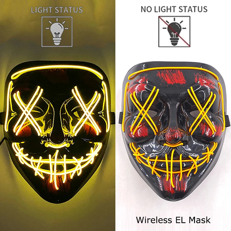 yellow Color LED Purge Style Halloween Mask – Light Up Party Cosplay