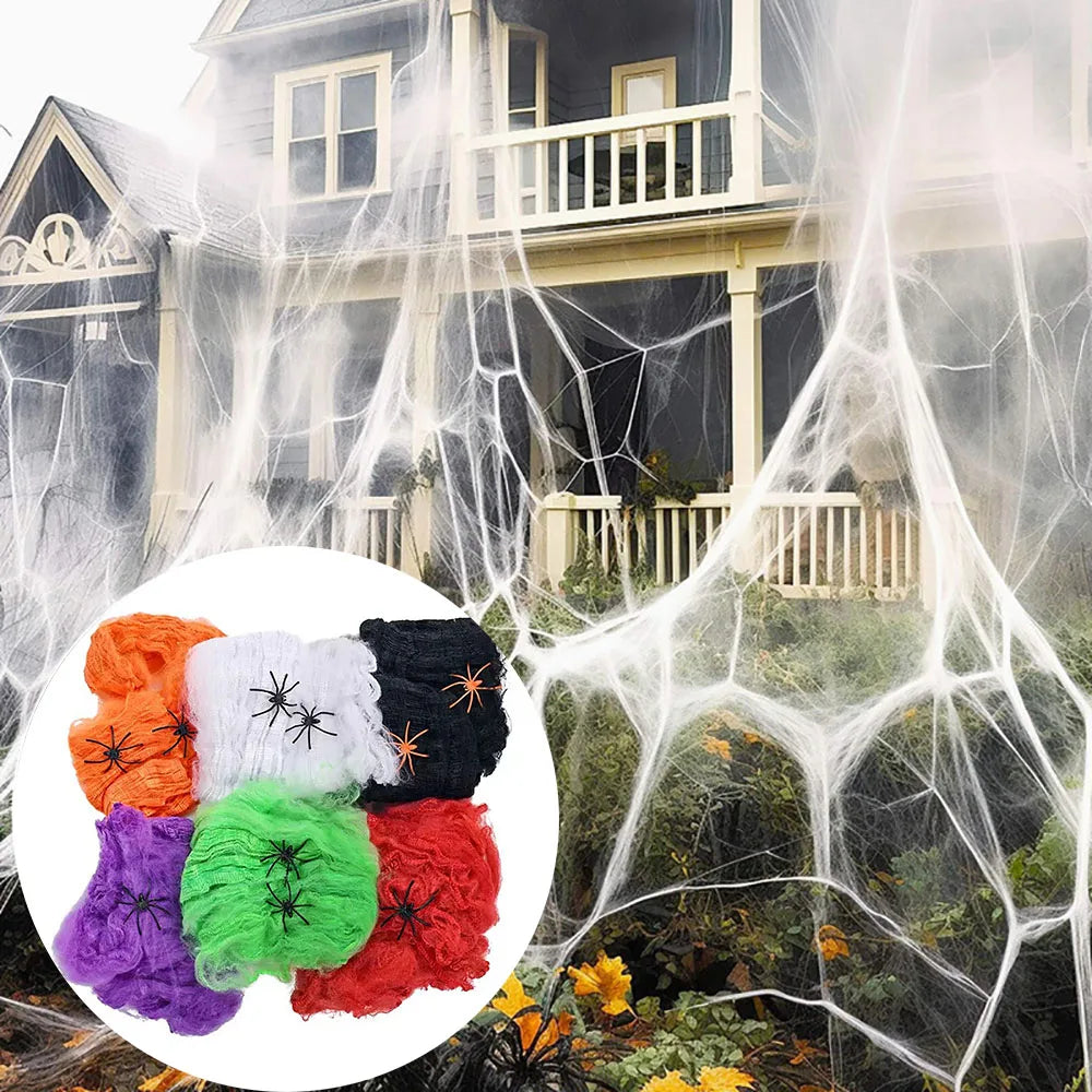 Halloween Stretch Spider Web Decoration With Spiders