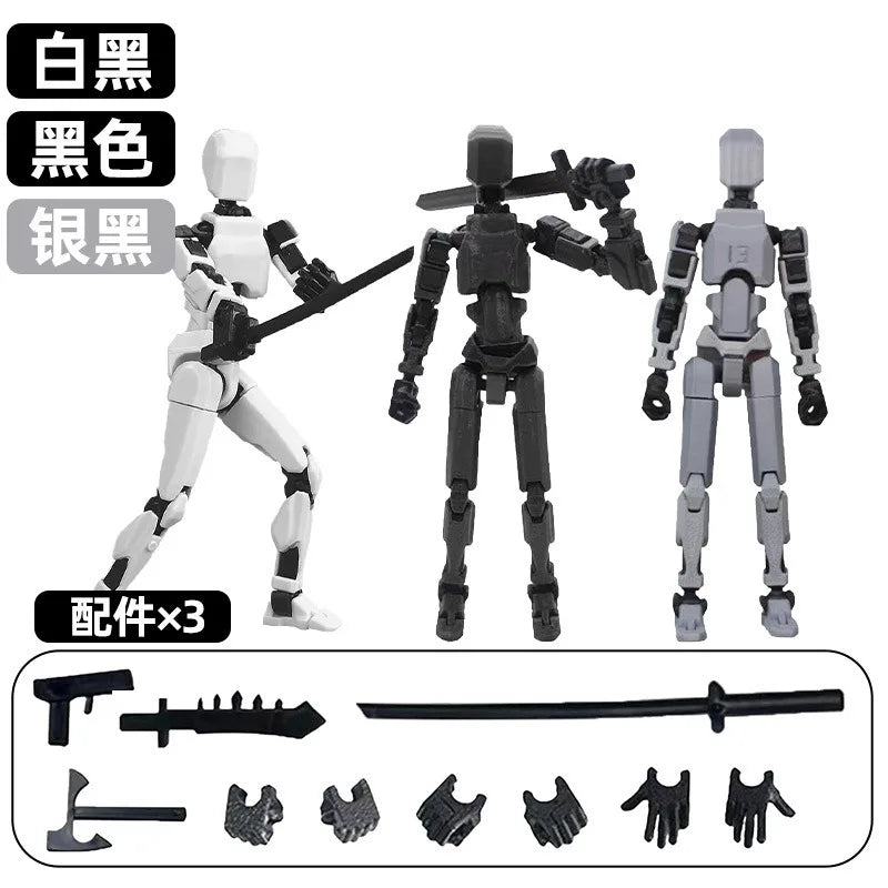 3pcs-00 Color Poseable 13-Joint Robot Action Figure With Dog Companion