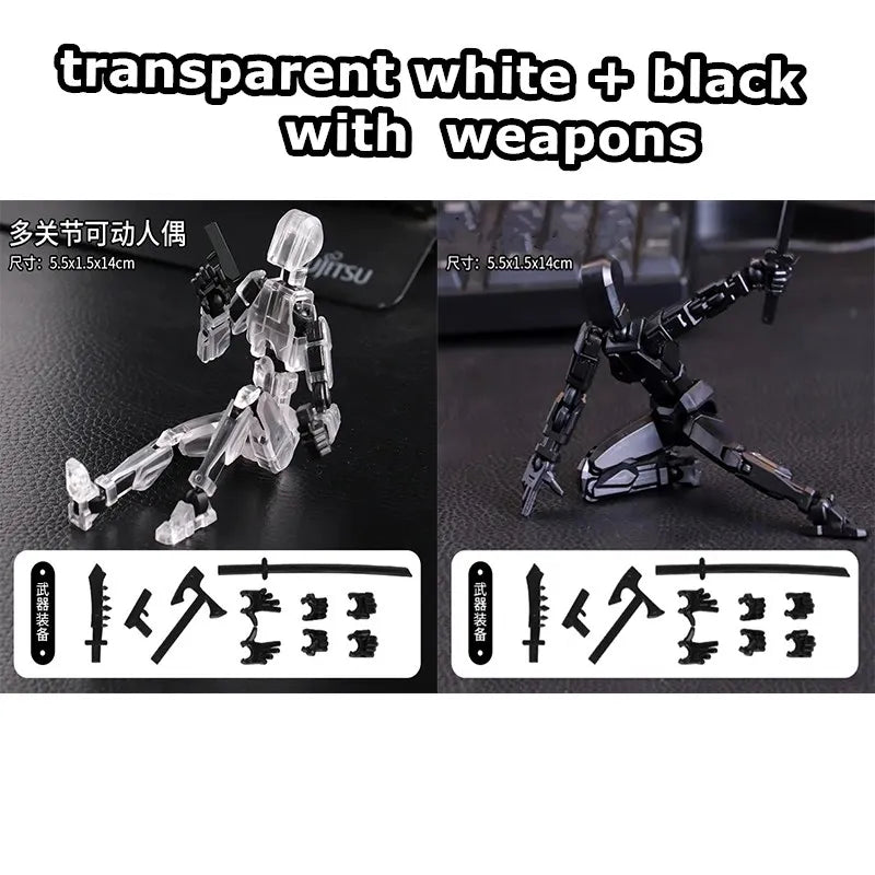 2pcs-04 Color Poseable 13-Joint Robot Action Figure With Dog Companion