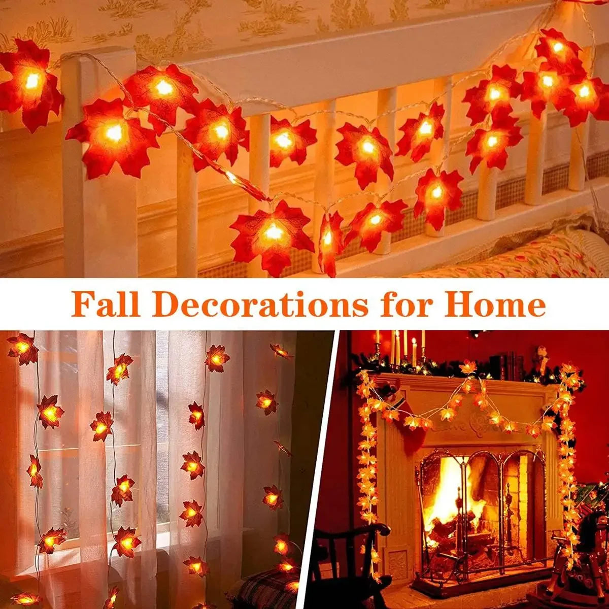 Maple Leaf LED String Lights – Battery or USB, Waterproof