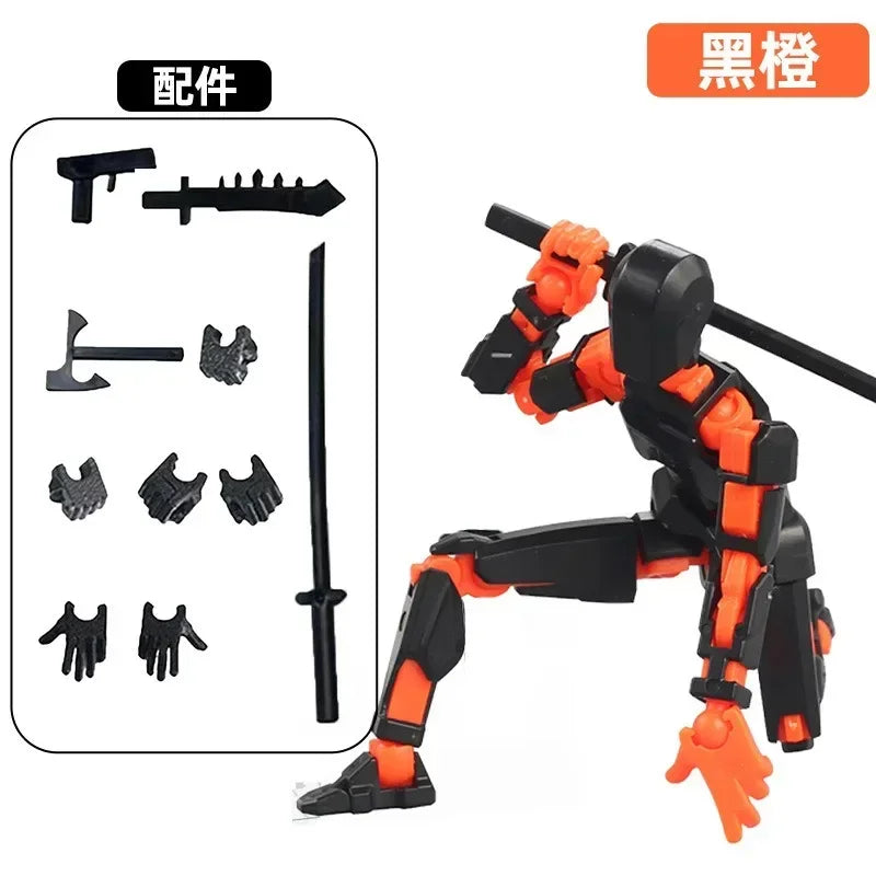 black orange Color Poseable 13-Joint Robot Action Figure With Dog Companion