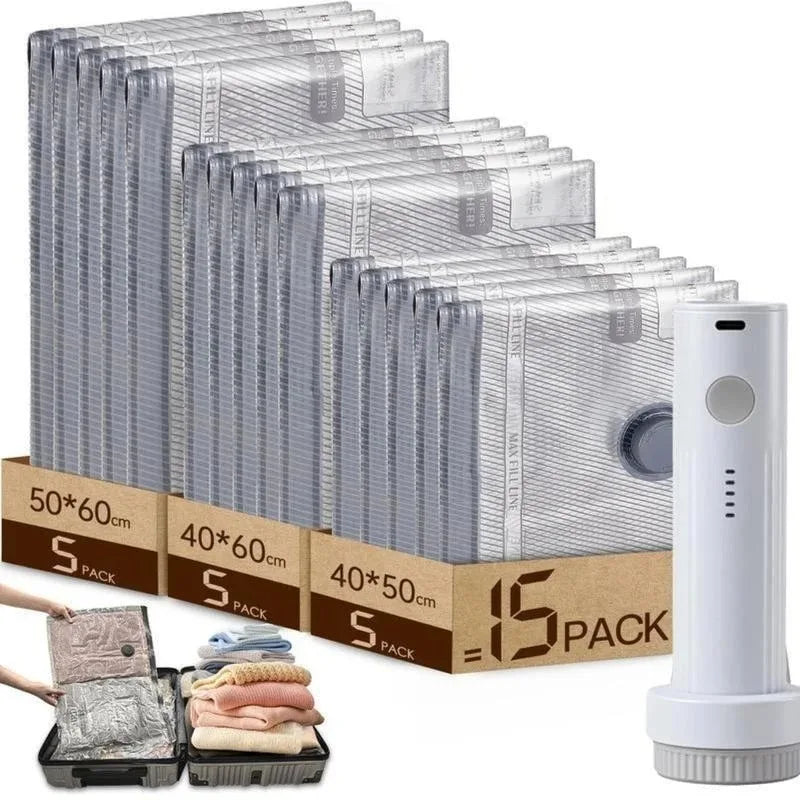 Travel Vacuum Storage Bag Set With Cordless Air Pump