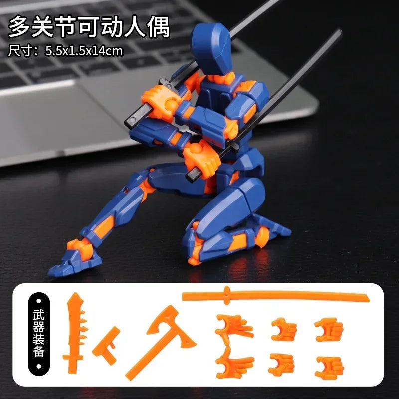 Orange blue Color Poseable 13-Joint Robot Action Figure With Dog Companion