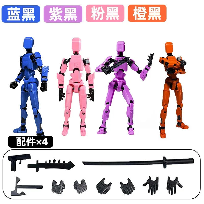 4pcs01 Color Poseable 13-Joint Robot Action Figure With Dog Companion