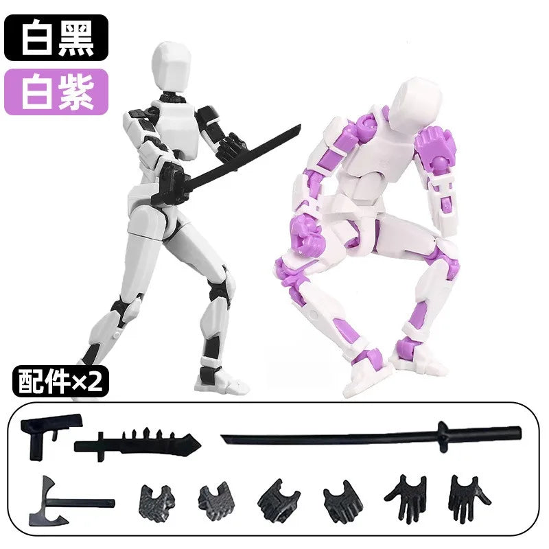 2pcs-02 Color Poseable 13-Joint Robot Action Figure With Dog Companion