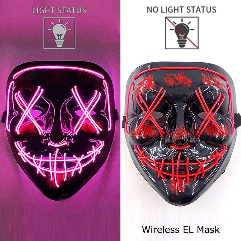 pink Color LED Purge Style Halloween Mask – Light Up Party Cosplay