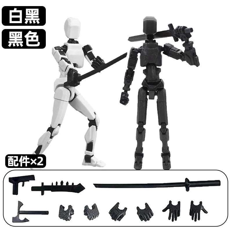 2pcs-00 Color Poseable 13-Joint Robot Action Figure With Dog Companion