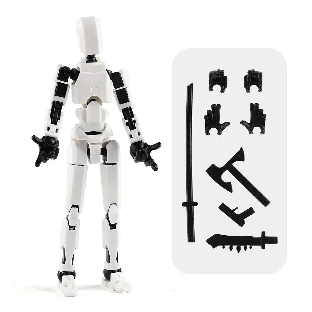 white Color Poseable 13-Joint Robot Action Figure With Dog Companion
