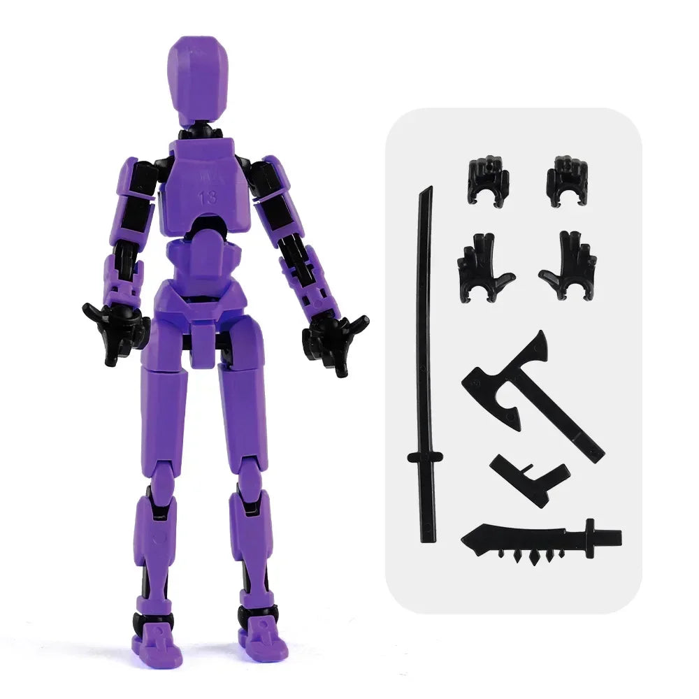 purple Color Poseable 13-Joint Robot Action Figure With Dog Companion