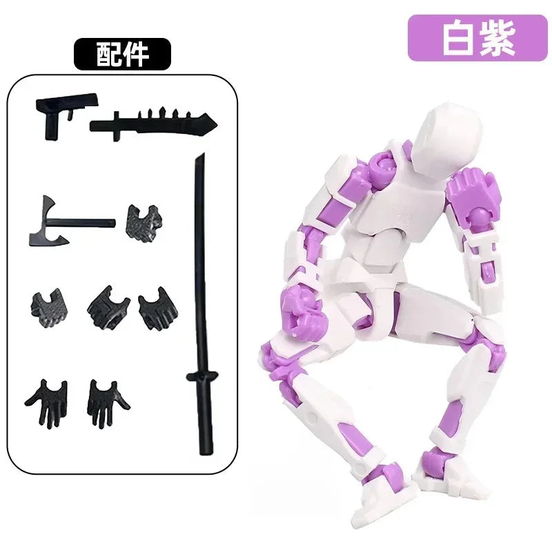 white purple Color Poseable 13-Joint Robot Action Figure With Dog Companion