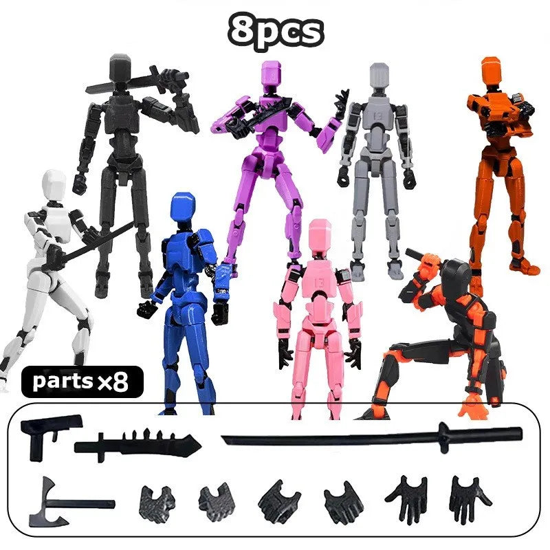 8pcs A Color Poseable 13-Joint Robot Action Figure With Dog Companion