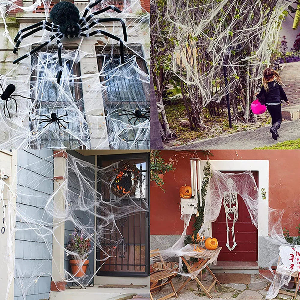 Halloween Stretch Spider Web Decoration With Spiders