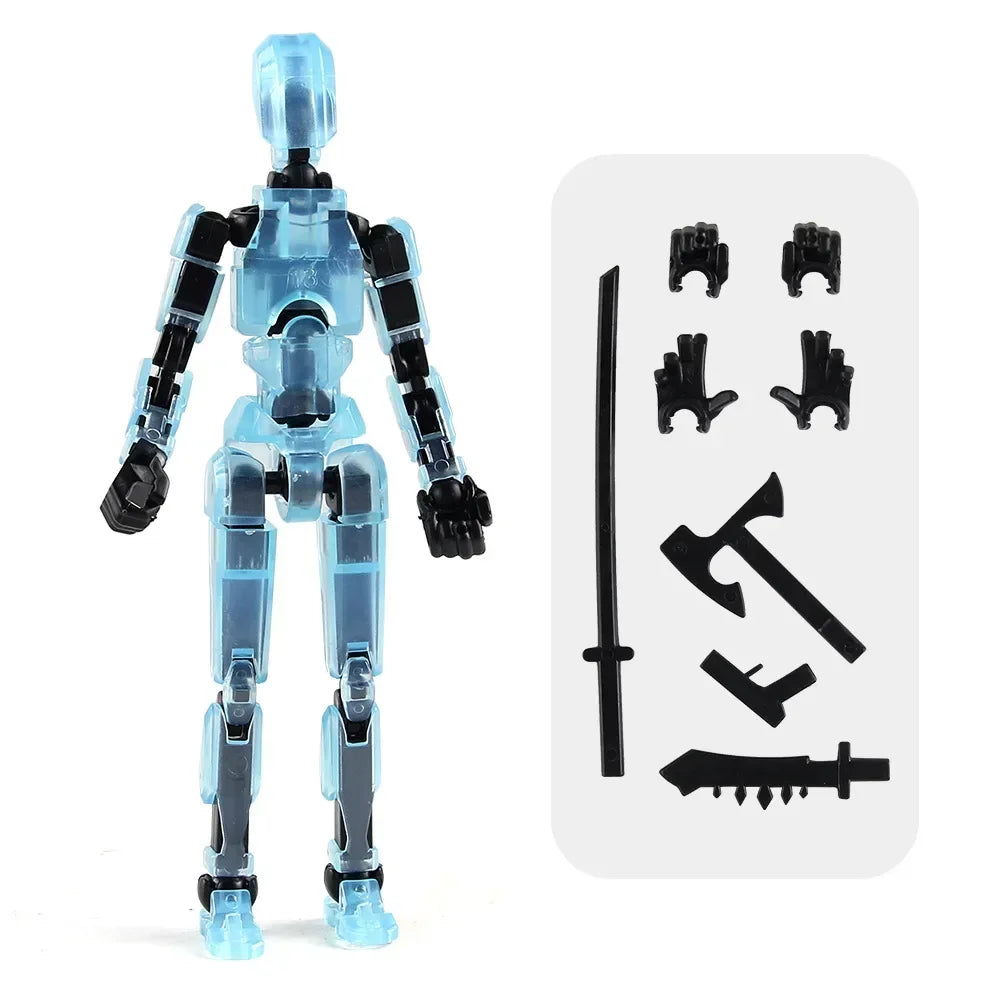 Transparent Blue Color Poseable 13-Joint Robot Action Figure With Dog Companion