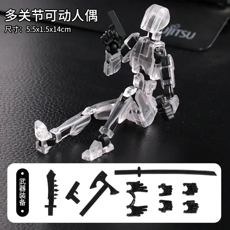 Transparent White Color Poseable 13-Joint Robot Action Figure With Dog Companion