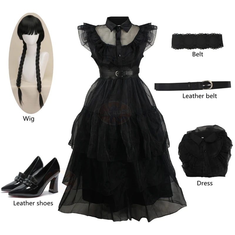 Gothic Black Wednesday Style Cosplay Dress Costume