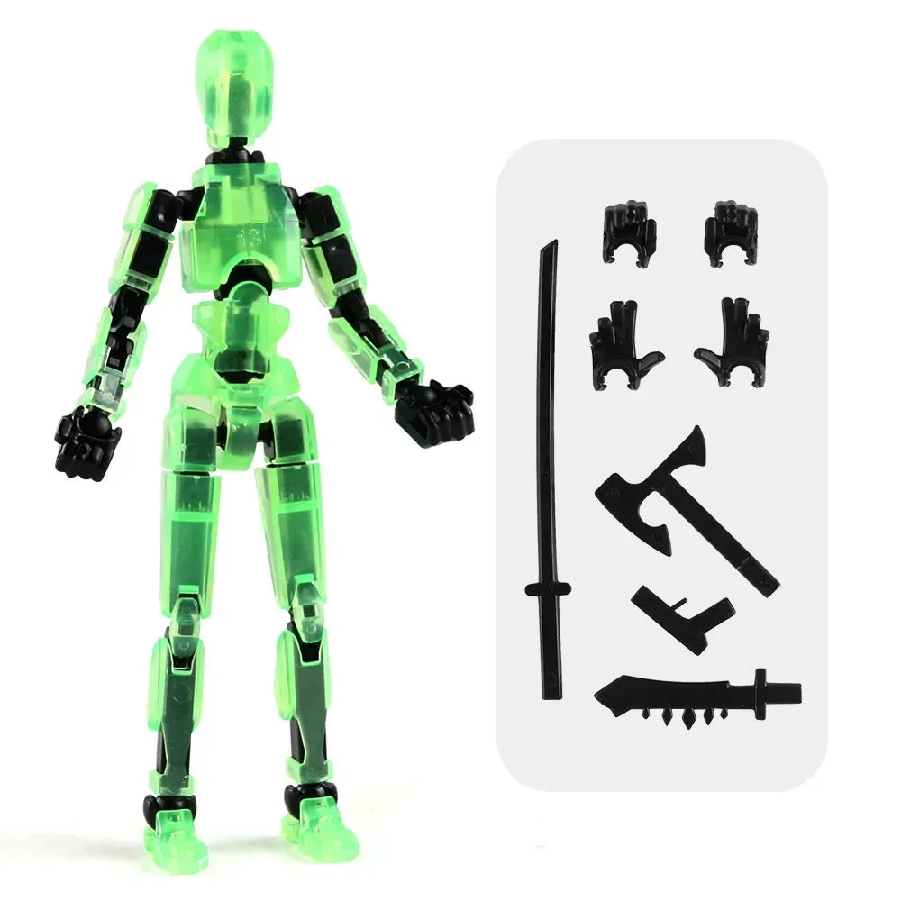 Transparent Green Color Poseable 13-Joint Robot Action Figure With Dog Companion
