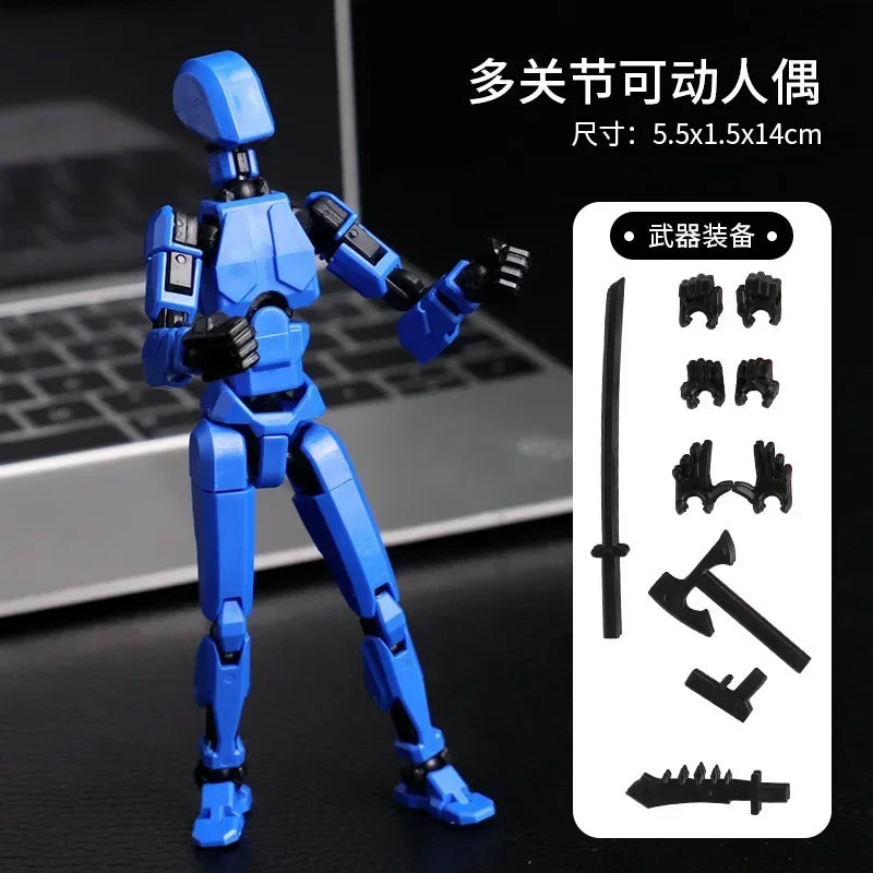 blue00 Color Poseable 13-Joint Robot Action Figure With Dog Companion