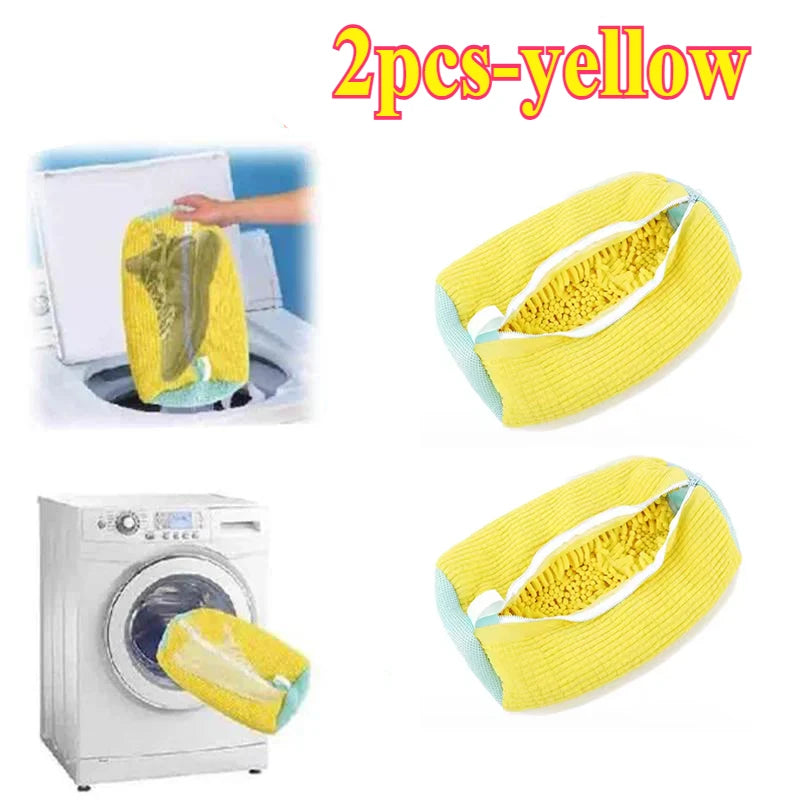 2PCS-yellow Color Shoe Laundry Bag for Washing Machines – Protective Mesh Design