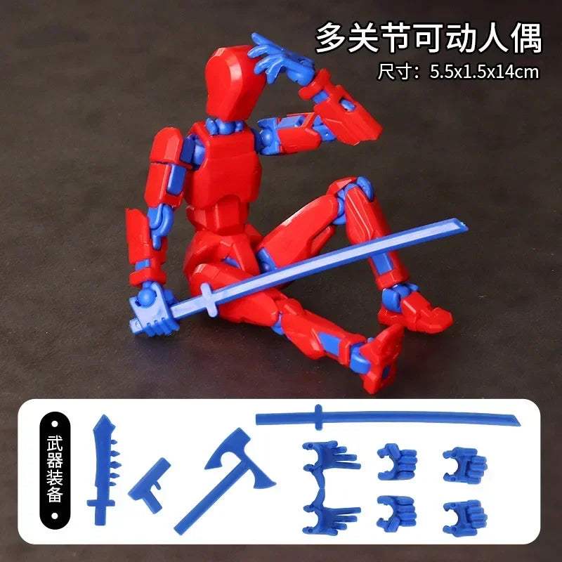 Red blue Color Poseable 13-Joint Robot Action Figure With Dog Companion