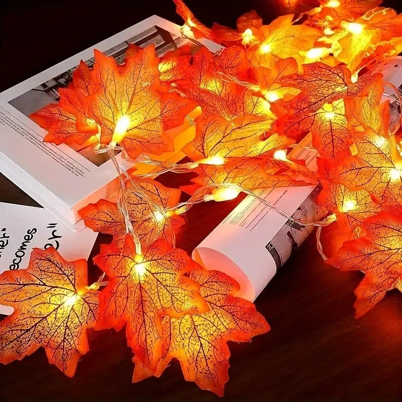 Maple Leaf LED String Lights – Battery or USB, Waterproof
